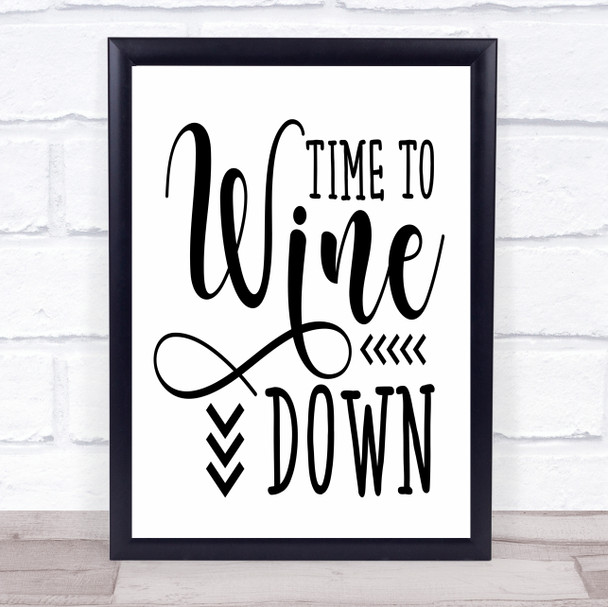 Wine Down Time Quote Typography Wall Art Print