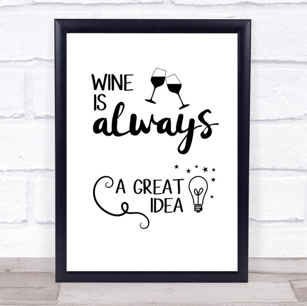 Wine Is Always A Great Idea Quote Typography Wall Art Print