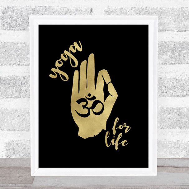 Yoga Om Hand Gold Black Quote Typography Wall Art Print