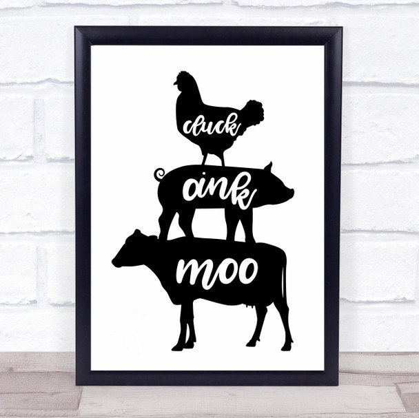 Cow Chicken Pig Kitchen Quote Typography Wall Art Print