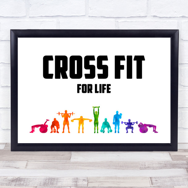 Cross Fit For Life Multicolour Quote Typography Wall Art Print