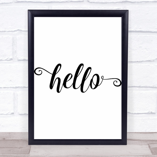 Curly Hello Quote Typography Wall Art Print
