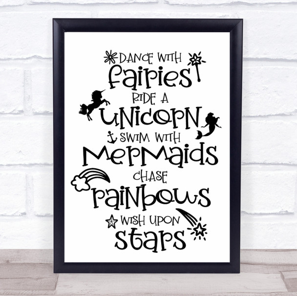 Fairies Unicorns Mermaids Quote Typography Wall Art Print