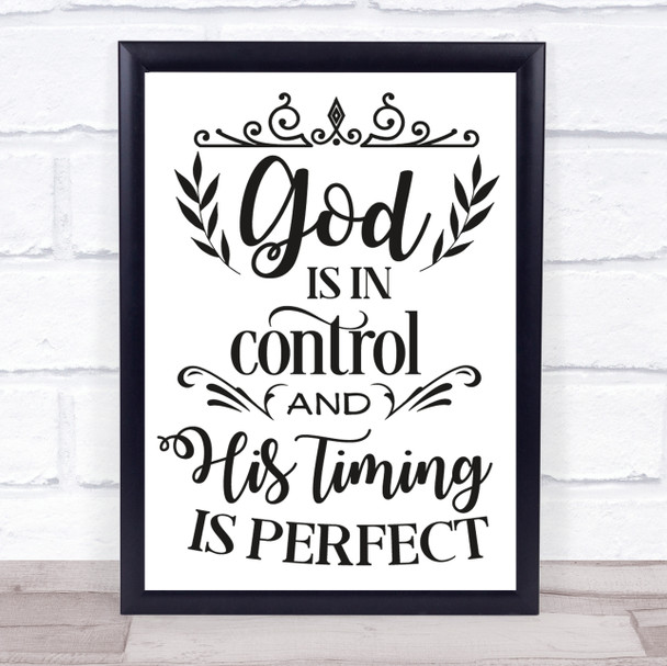 God Is In Control Quote Typography Wall Art Print