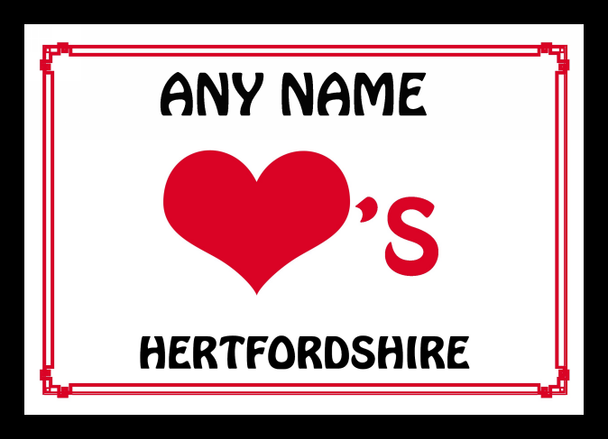 Love Heart Hertfordshire Personalised Placemat