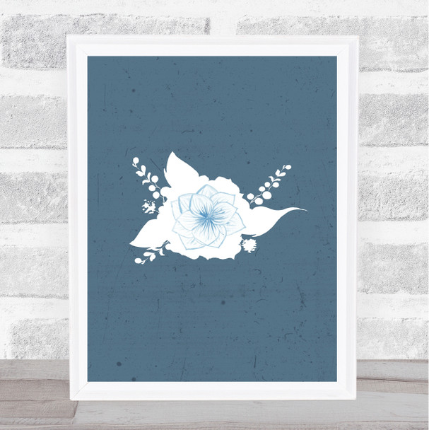 Musky Blue Lace Floral Framed Wall Art Print