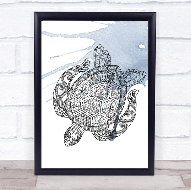 Ocean Scene Hand Drawn Watercolour Sea Turtle Framed Wall Art Print