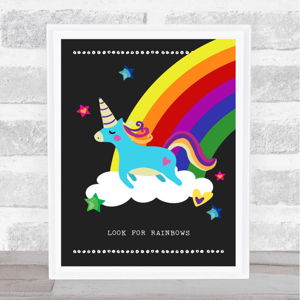 Jumping Rainbow Unicorn Look For Rainbows Decorative Wall Art Print