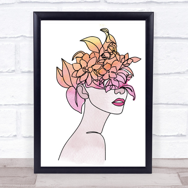 Abstract Watercolour Line Art Floral Lady Bright Decorative Wall Art Print