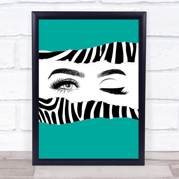 Wink Fashion Zebra Print On Turquoise Decorative Wall Art Print