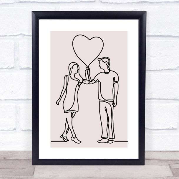 Block Colour Line Art Man Lady Love Heart Balloon Decorative Wall Art Print