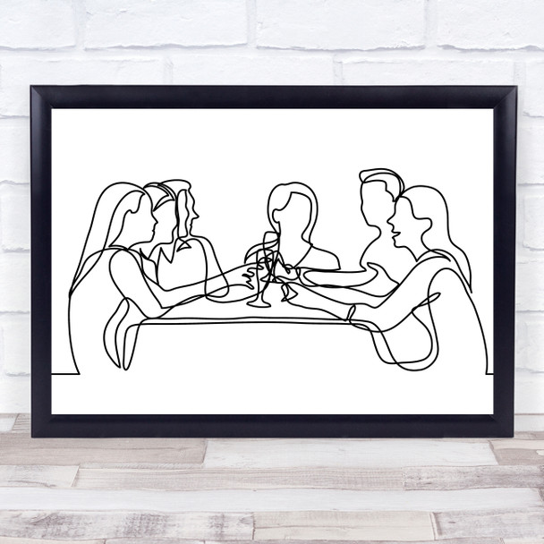 Black & White Line Art Friends Drinking Decorative Wall Art Print