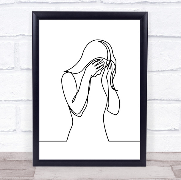 Black and White Line Art Fed Up Sad Lady Decorative Wall Art Print