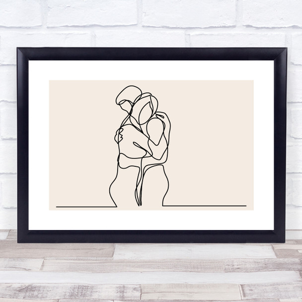 Block Colour Line Art Couple Embracing Decorative Wall Art Print