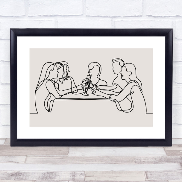 Block Colour Line Art Friends Drinking Decorative Wall Art Print