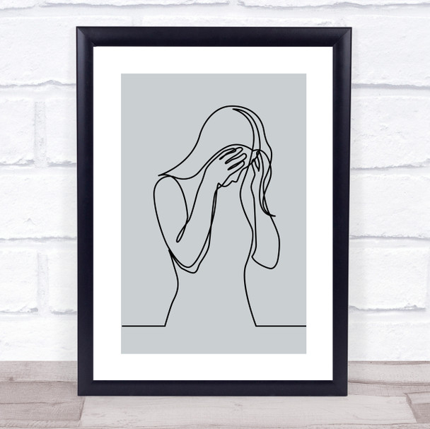 Block Colour Line Art Fed Up Sad Lady Decorative Wall Art Print