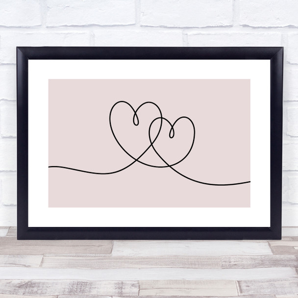 Block Colour Line Art Two Love Hearts Decorative Wall Art Print