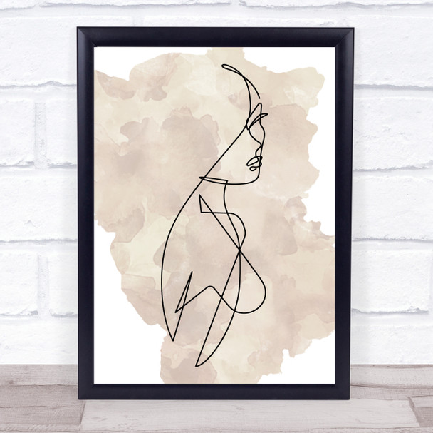 Watercolour Line Art Ladies Face Hair Decorative Wall Art Print