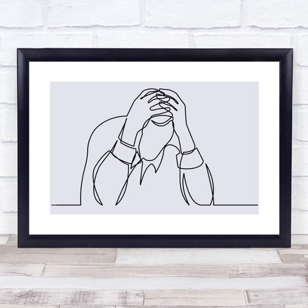 Block Colour Line Art Fed Up Sad Man Decorative Wall Art Print