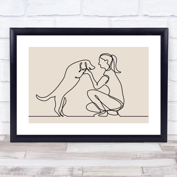 Block Colour Line Art Female And Dog Decorative Wall Art Print