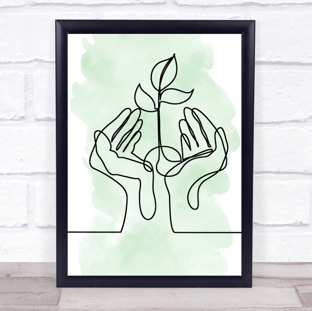 Watercolour Line Art Hands And Plant Decorative Wall Art Print