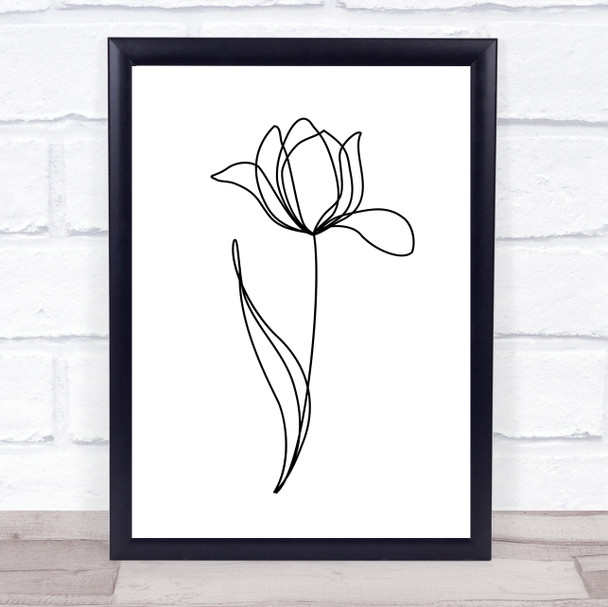 Black & White Line Art Pretty Tulip Decorative Wall Art Print