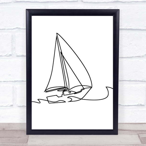 Black & White Line Art Sailing Boat Decorative Wall Art Print