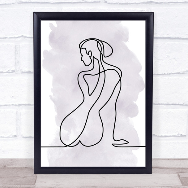 Watercolour Line Art Lady Nude Back Decorative Wall Art Print
