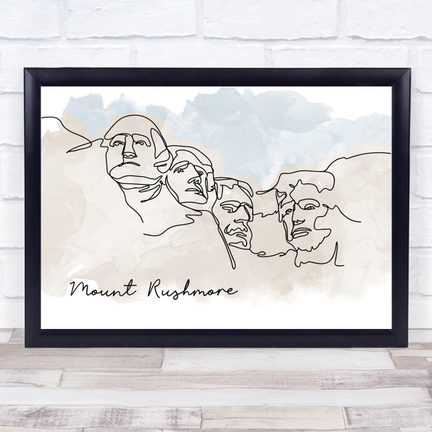 Watercolour Line Art Mount Rushmore Decorative Wall Art Print