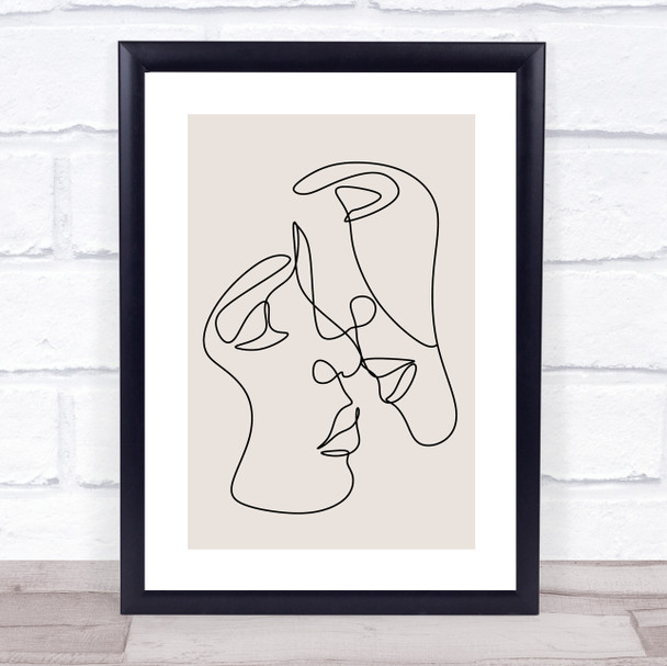 Block Colour Line Art Faces Lovers Decorative Wall Art Print