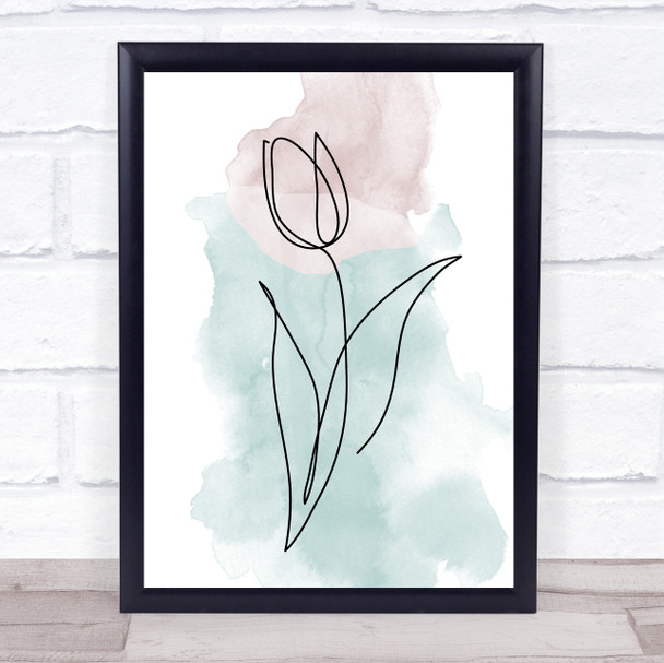 Watercolour Line Art Tulip Flower Decorative Wall Art Print