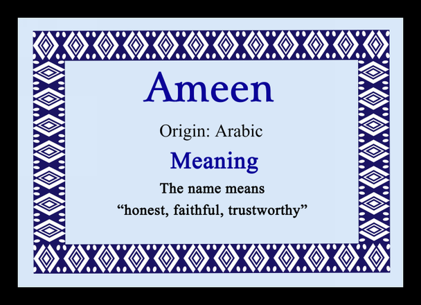 Ameen Personalised Name Meaning Placemat