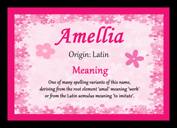 Amellia Personalised Name Meaning Placemat