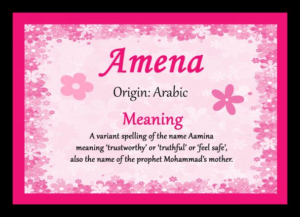 Amena Personalised Name Meaning Placemat