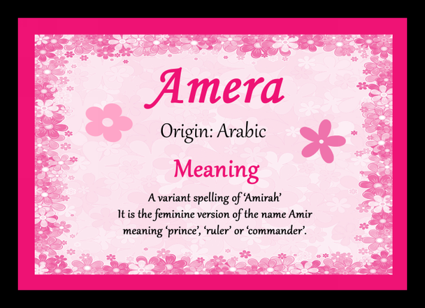 Amera Personalised Name Meaning Placemat
