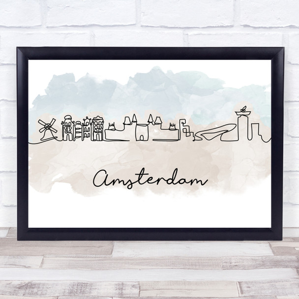 Watercolour Line Art Amsterdam Decorative Wall Art Print