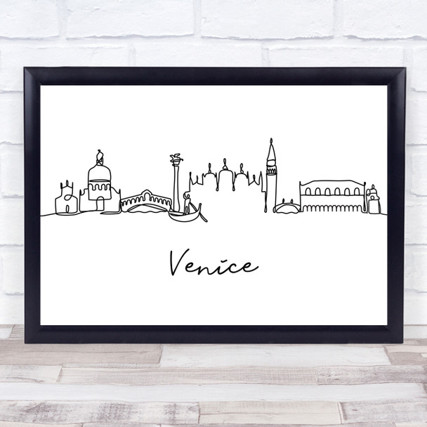 Black and White Line Art Venice Decorative Wall Art Print