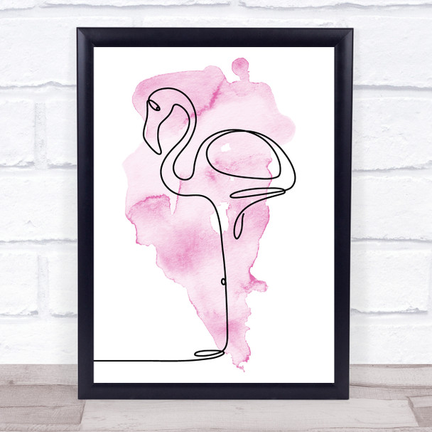 Watercolour Line Art Flamingo Decorative Wall Art Print