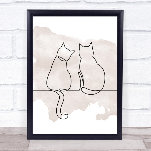 Watercolour Line Art Two Cats Decorative Wall Art Print