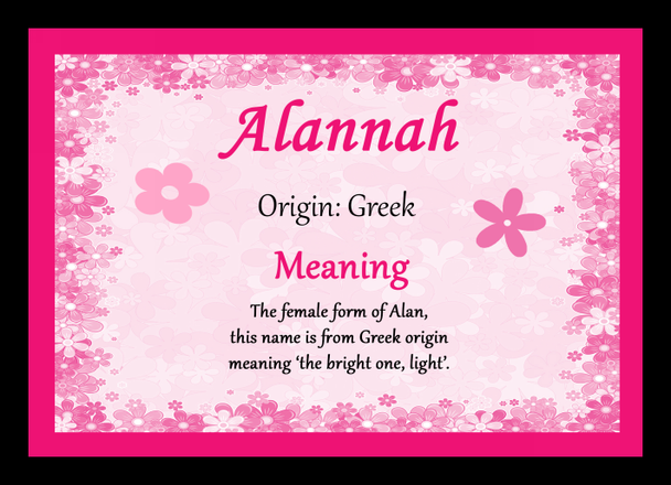 Alannah Personalised Name Meaning Placemat