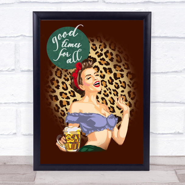 Vintage Lady With Beer Good Times Leopard Style Decorative Wall Art Print