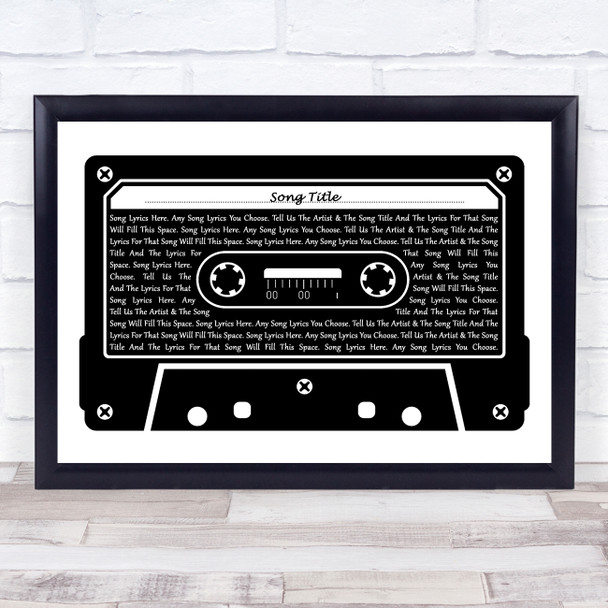 Any Song Lyrics Custom Black & White Music Cassette Tape Song Lyric Print