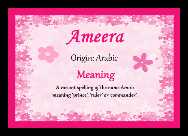 Ameera Personalised Name Meaning Placemat