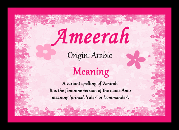 Ameerah Personalised Name Meaning Placemat