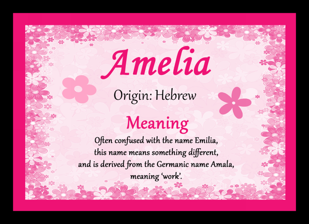 Amelia Personalised Name Meaning Placemat