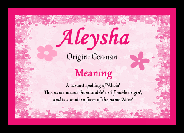 Aleysha Personalised Name Meaning Placemat