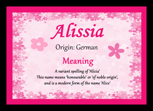Alissia Personalised Name Meaning Placemat