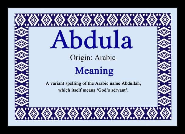 Abdula Personalised Name Meaning Placemat