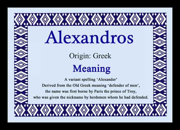 Alexandros Personalised Name Meaning Placemat
