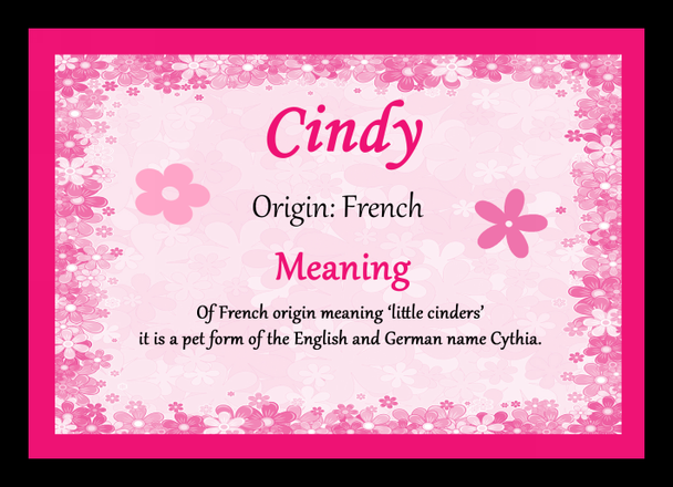 Cindy Personalised Name Meaning Placemat